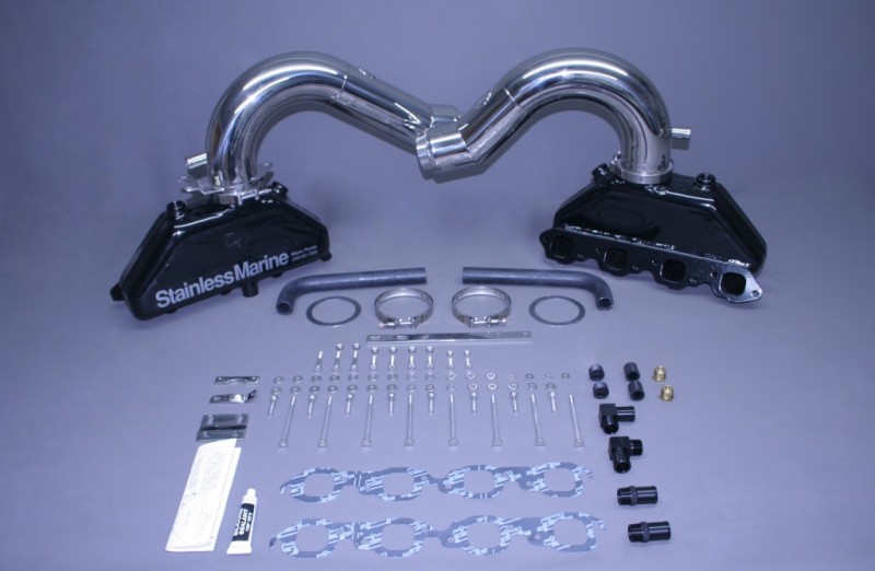 BB 8.1/496 Merc Exhaust Manifolds with Stainless Risers For HI Performance w/Special Brkts Built To Fit